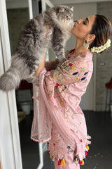 Heavily Embroidered Party Wear Pink Suit