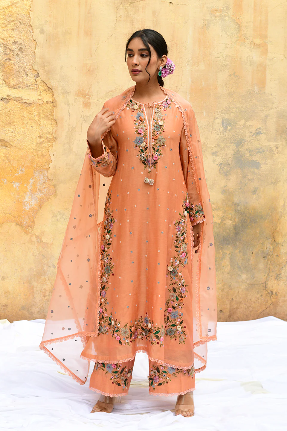 Peach Orchid Heavy Long Kurta