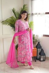 LIGHT PINK  COLOURED WOMEN'S  CHINON KURTA SET