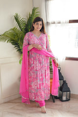 LIGHT PINK  COLOURED WOMEN'S  CHINON KURTA SET