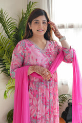 LIGHT PINK  COLOURED WOMEN'S  CHINON KURTA SET
