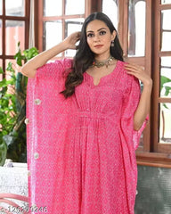 Beautiful Printed Rayon Kaftan Kurti for Women | Stylish Long Kurti Malaysia | Ethnic Wear Online Shopping