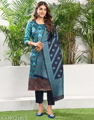 SKYLEE Women Silk Blend Self-Design Kurta Set with Pant & Dupatta | Elegant Ethnic Wear for Wedding, Party & Festive | Calf Length Salwar Suit