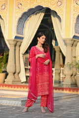 KASHISH RED COLOURED  WOMEN'S  SOFT CHINNON SILK   KURTA WITH PANT DUPATTA  SET