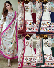 New Digital Print Kurti Set Malaysia | Maslin Kurta Pant Dupatta with Handwork & Sequence Work | Plus Size Available