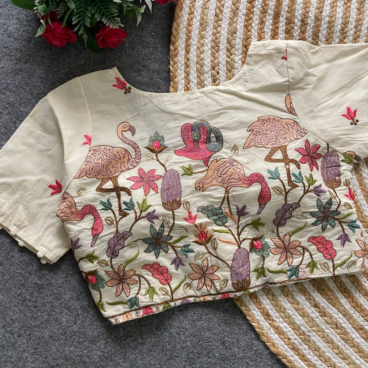 Pure Khadi Cotton Blouse Malaysia | Partywear Heavy Padded Embroidered Blouse | Designer Khadi Cotton Readymade Blouse Online