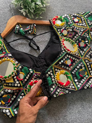 Real Mirror Work Designer Blouse Malaysia | Navratri Partywear Blouse | Heavy Embroidery Italian Fabric Choli Top