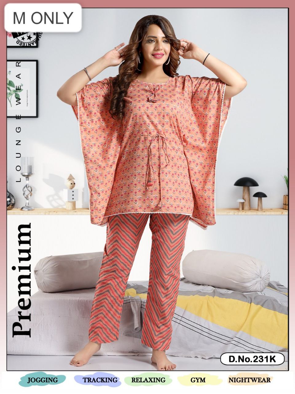 Premium Cotton Night Suit|  Piece Kaftan Top & Pajama Set | Comfortable Sleepwear for Women