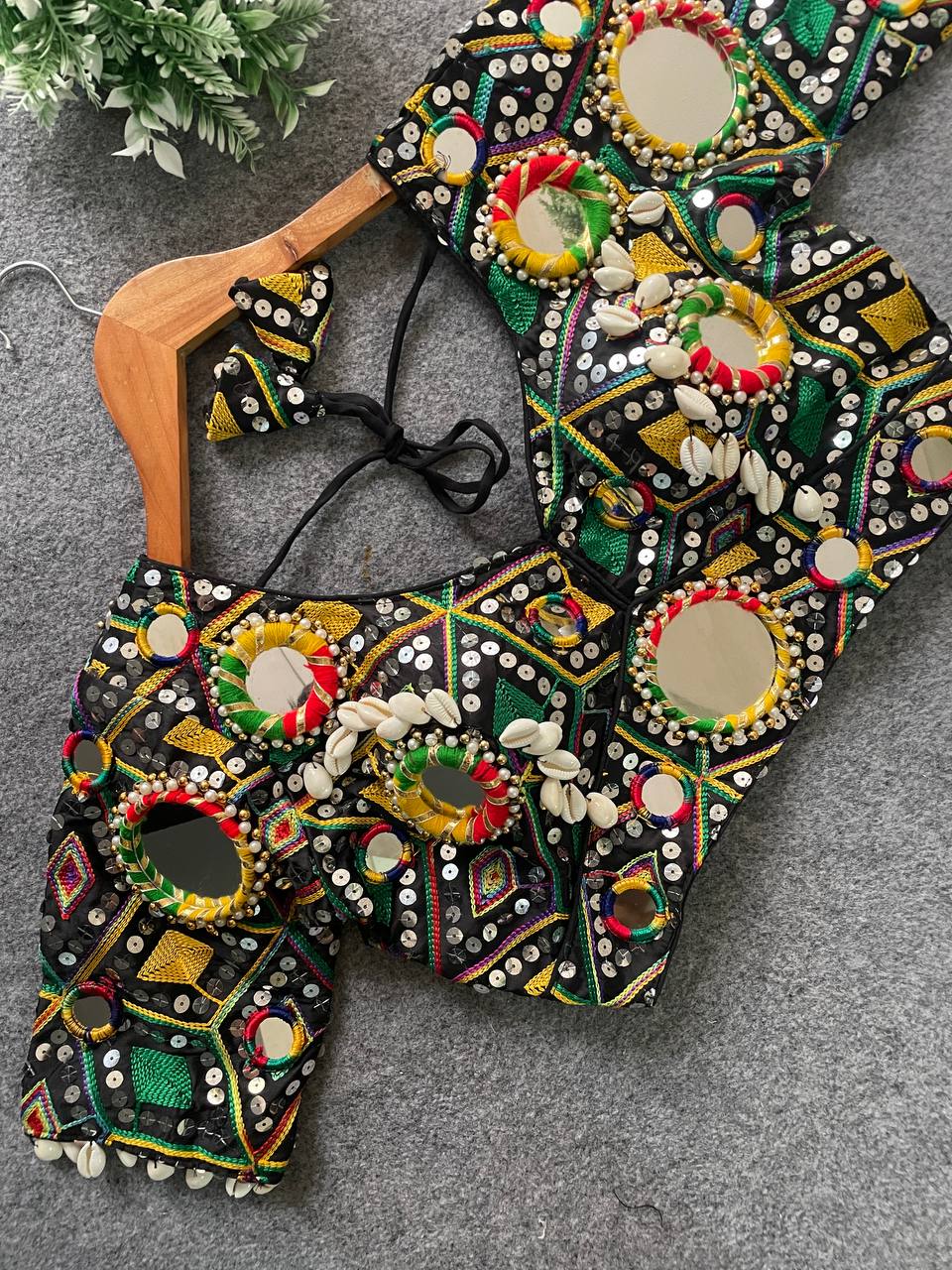 Real Mirror Work Designer Blouse Malaysia | Navratri Partywear Blouse | Heavy Embroidery Italian Fabric Choli Top