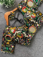 Real Mirror Work Designer Blouse Malaysia | Navratri Partywear Blouse | Heavy Embroidery Italian Fabric Choli Top