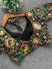 Real Mirror Work Designer Blouse Malaysia | Navratri Partywear Blouse | Heavy Embroidery Italian Fabric Choli Top