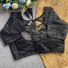 Soft Pure Nylon Readymade Blouse with Chiffli Embroidery & Sequin Work | Partywear Saree Blouse  | Ready to Wear Blouse Online