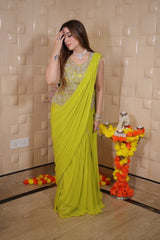 New Designer Ready to Wear Lehenga Saree Malaysia | Georgette Sleeveless Blouse with Back Dori & Sequins Embroidery Work | Party Wear & Wedding Collection