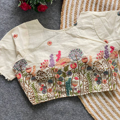 Pure Khadi Cotton Blouse Malaysia | Partywear Heavy Padded Embroidered Blouse | Designer Khadi Cotton Readymade Blouse Online