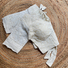 Pure Cotton Camric Hakoba Work Alia Cut Blouse | Zara 4 Designer Off White Padded Readymade Saree Blouse