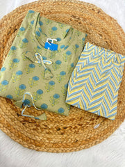 Premium Cotton Night Suit|  Piece Kaftan Top & Pajama Set | Comfortable Sleepwear for Women