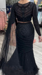 Buy Ready to Wear Sharara Lehenga Saree Online Malaysia | Premium Butterfly Net Saree with Sequence Embroidery & Designer Blouse | Wedding & Party Wear Collection