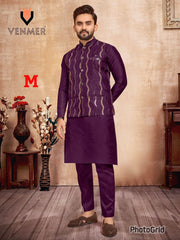 Party Wear Silk Kurta Pyjama with Embroidered Silk Koti | Traditional Men’s Wedding & Festive Wear Set
