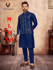 Party Wear Silk Kurta Pyjama with Embroidered Silk Koti | Traditional Men’s Wedding & Festive Wear Set