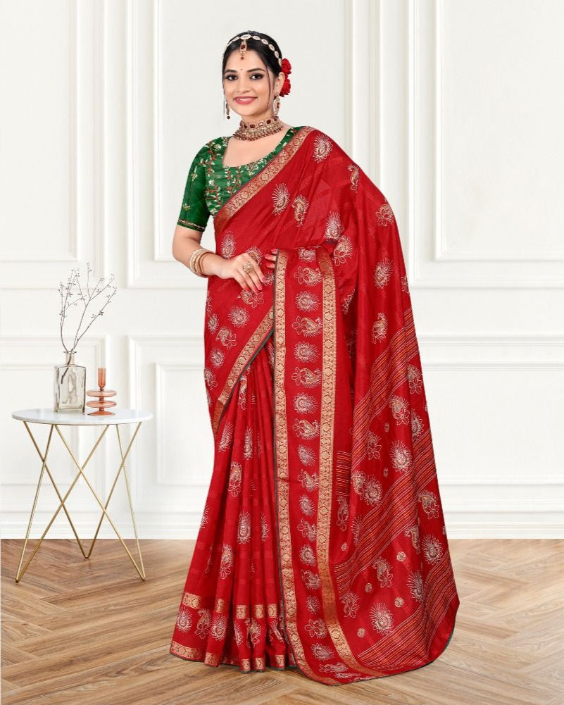 Handwork Viscose border Cotton saree with blouse for women