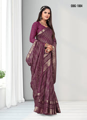 Traditional Zari Weaving Jacquard border Viscose saree with blouse for women