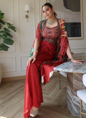 Red Embroidered Mughal Skirt Cape Set