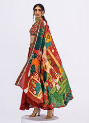 Red Embroidered Mughal Skirt Cape Set
