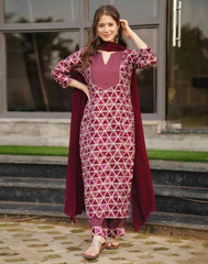 Gorgeous Maroon Colored Calf Length Kurta Set