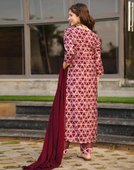 Gorgeous Maroon Colored Calf Length Kurta Set