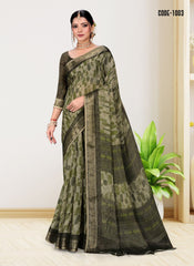 Weaving zari Jacquard border Cotton saree with blouse for women