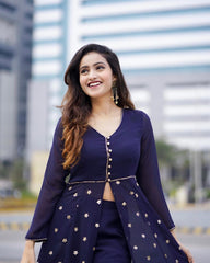 Navy Blue Coloured High Slited Kurta Set