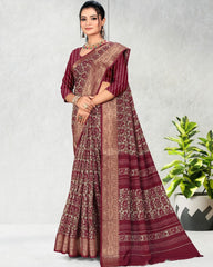 Best selling Zari Weaving Jacquard border Soft Cotton saree with blouse for women