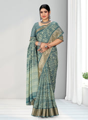 Geometric Print Zari border Soft cotton saree with blouse for women