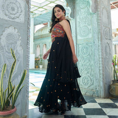 BLACK SEQUINS EMBROIDERED GEORGETTE LEHENGA CHOLI