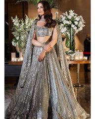 Grey colored georgette lehenga choli