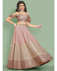 Peach colored cotton silk designer lehenga choli