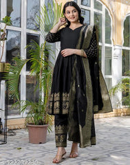 Stylish Rayon Black Printed Kurta Pants with Dupatta Set | Women’s Ethnic Wear | Party & Casual Outfit Malaysia
