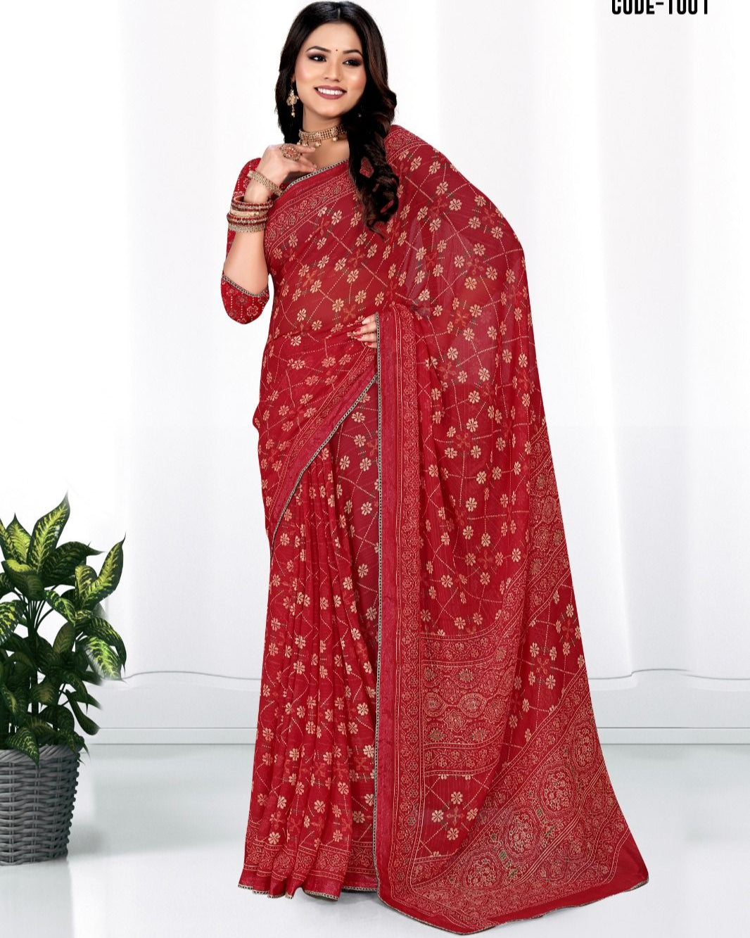 Georgette Woven Zari border saree with blouse for women