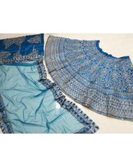 Blue Japan satin embroidery Lehenga choli