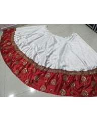 Red and White Colored Diamond Satin Lehenga Choli