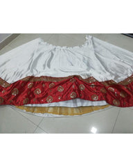 Red and White Colored Diamond Satin Lehenga Choli