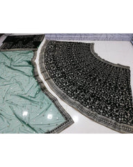 Bottle green colored designer velvet lehenga choli