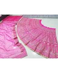 Pink Malai satin zari embroidery Lehenga choli