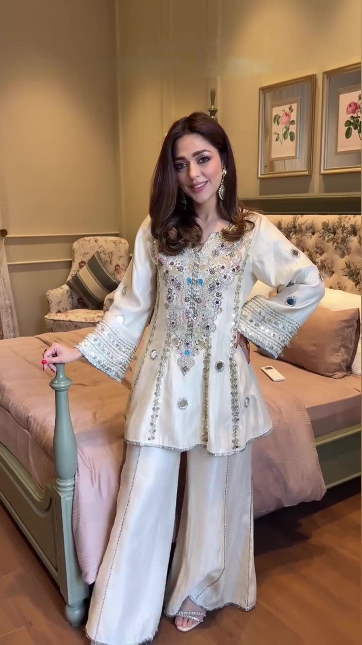 Ivory Luxe Hand-Embellished Kurta & Palazzo Set