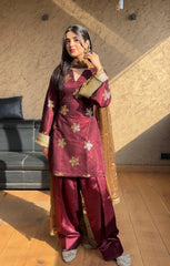 'Traditional Elegance: Woman in Maroon Embellished Salwar Kameez'